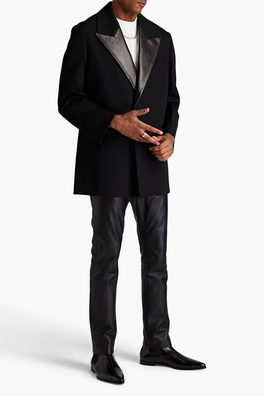 JIL SANDER Jacke aus Grain de Poudre aus Wolle mit Lederbesatz