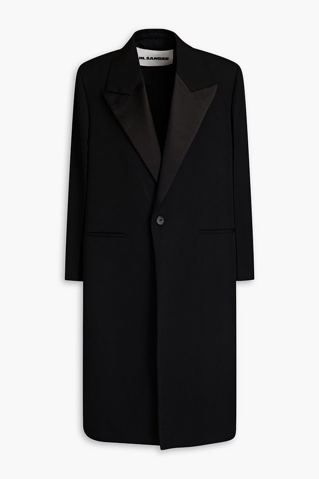 Silk-satin trimmed grain de poudre wool coat