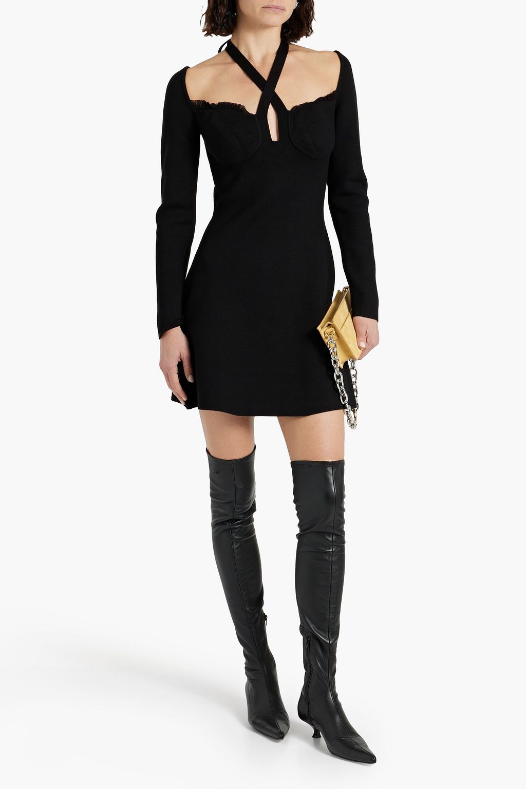 3.1 PHILLIP LIM فستان قصير من نسيج محبوك مطاط مزين بفتحات