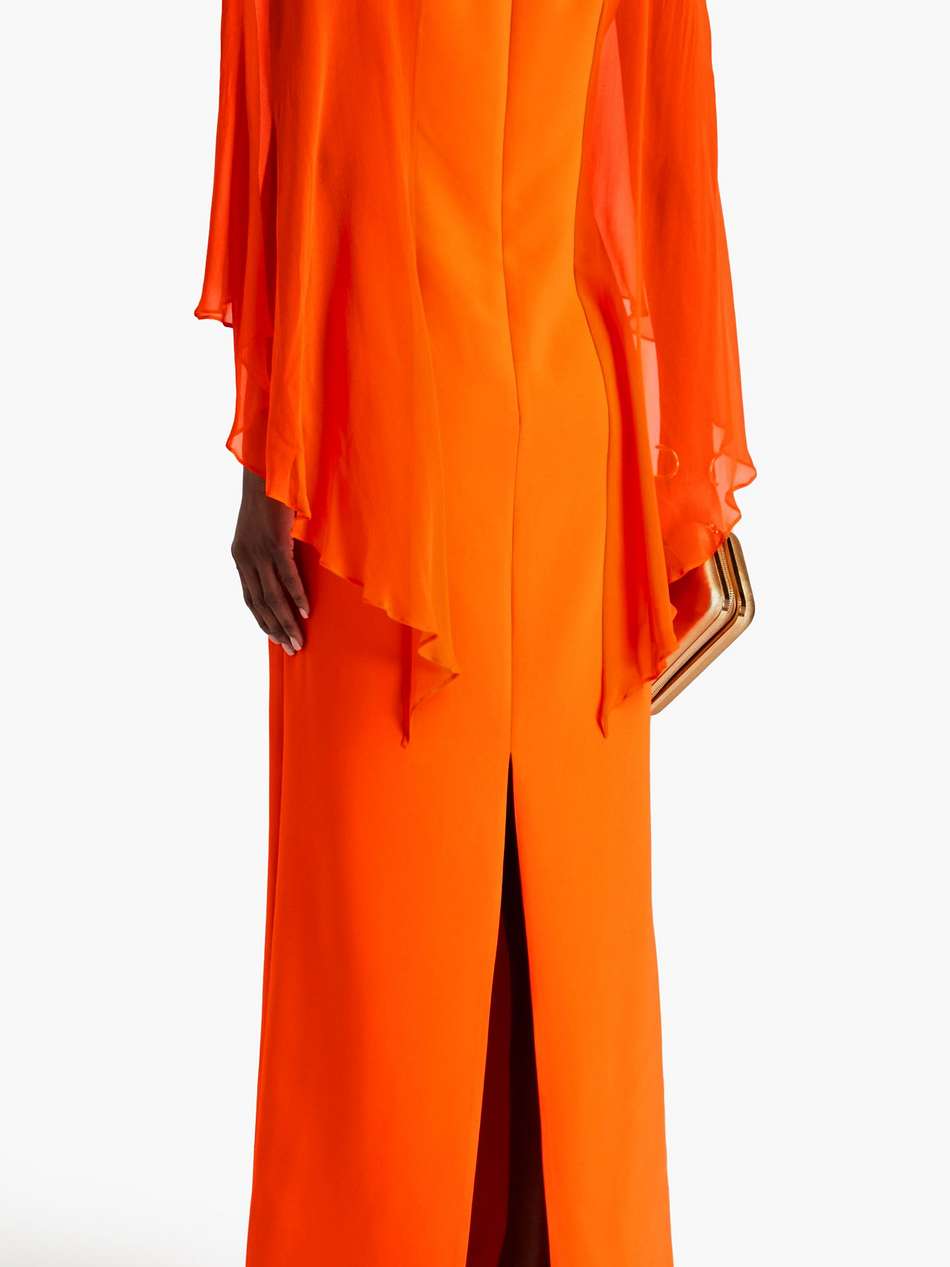 cape-effect chiffon and crepe gown