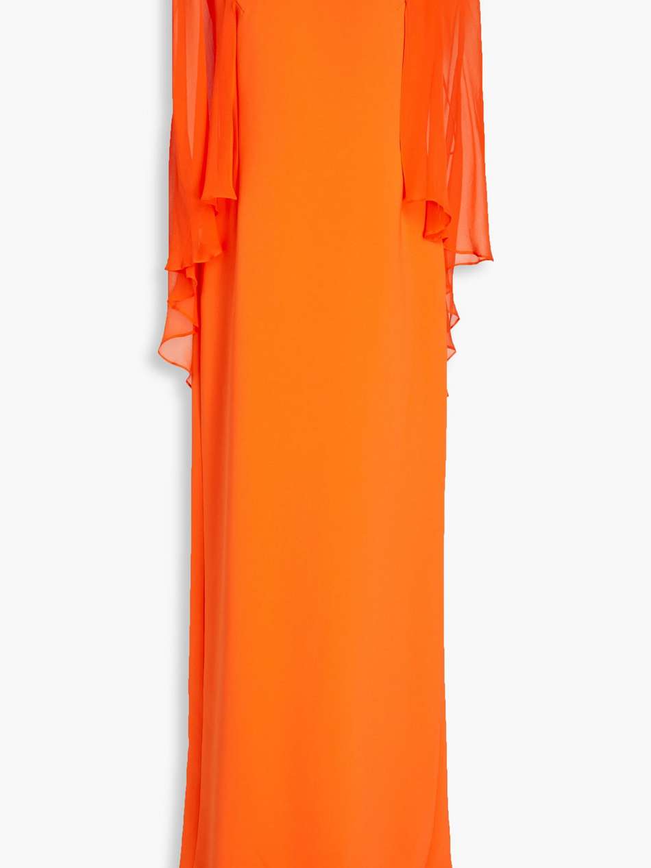 cape-effect chiffon and crepe gown