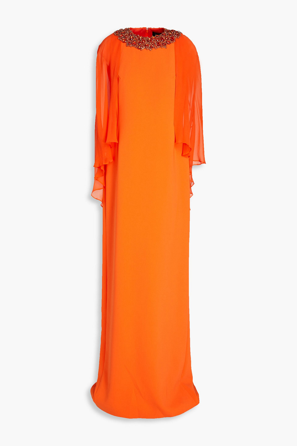 Jenny Packham Cape-effect Chiffon And Crepe Gown In Bright Orange