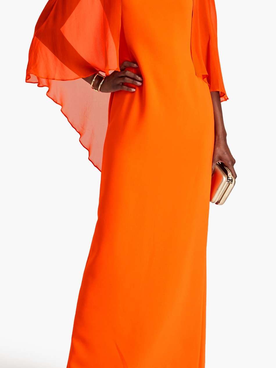 cape-effect chiffon and crepe gown