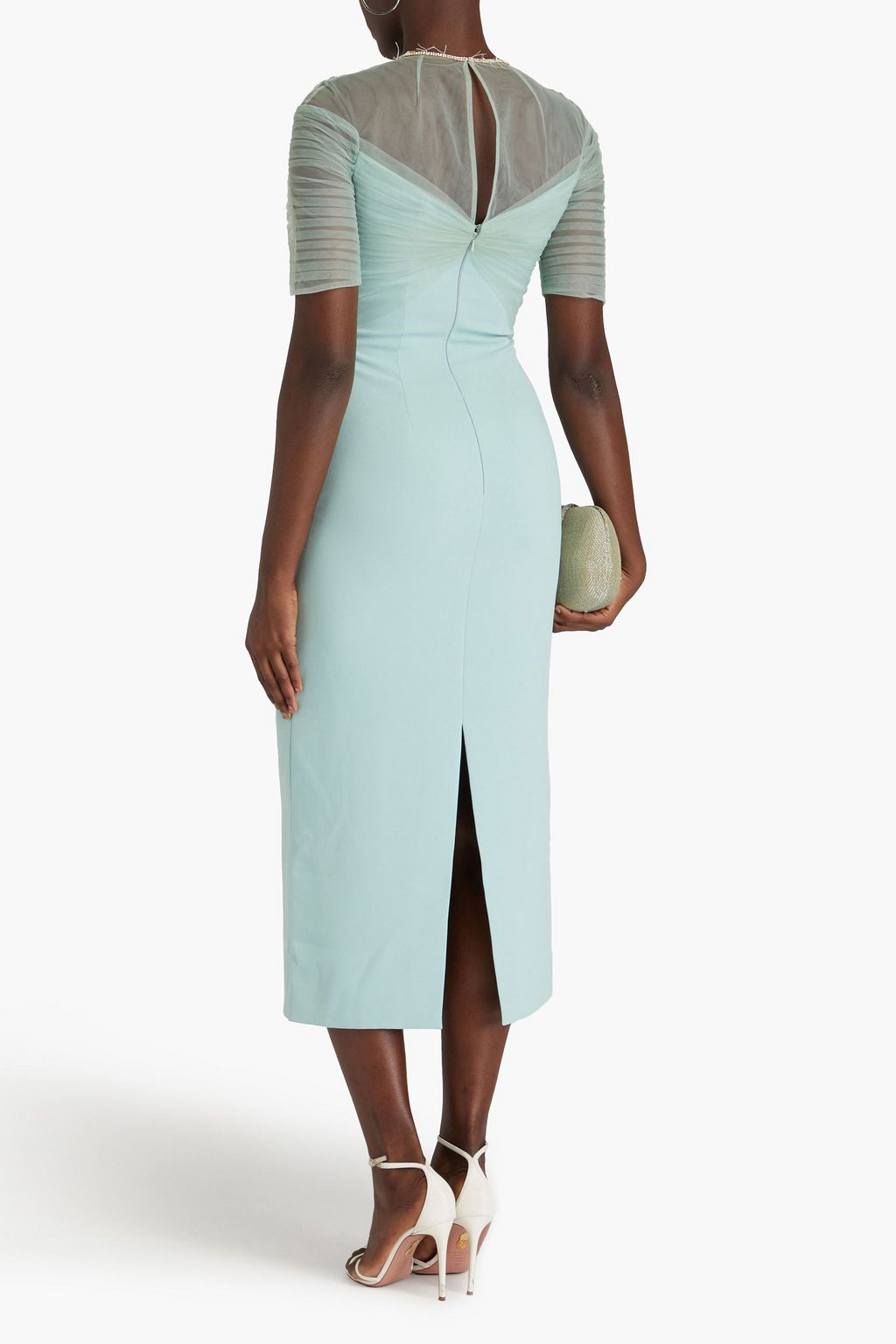JENNY PACKHAM クレープ ミディワンピース クリスタル付き チュールパネル