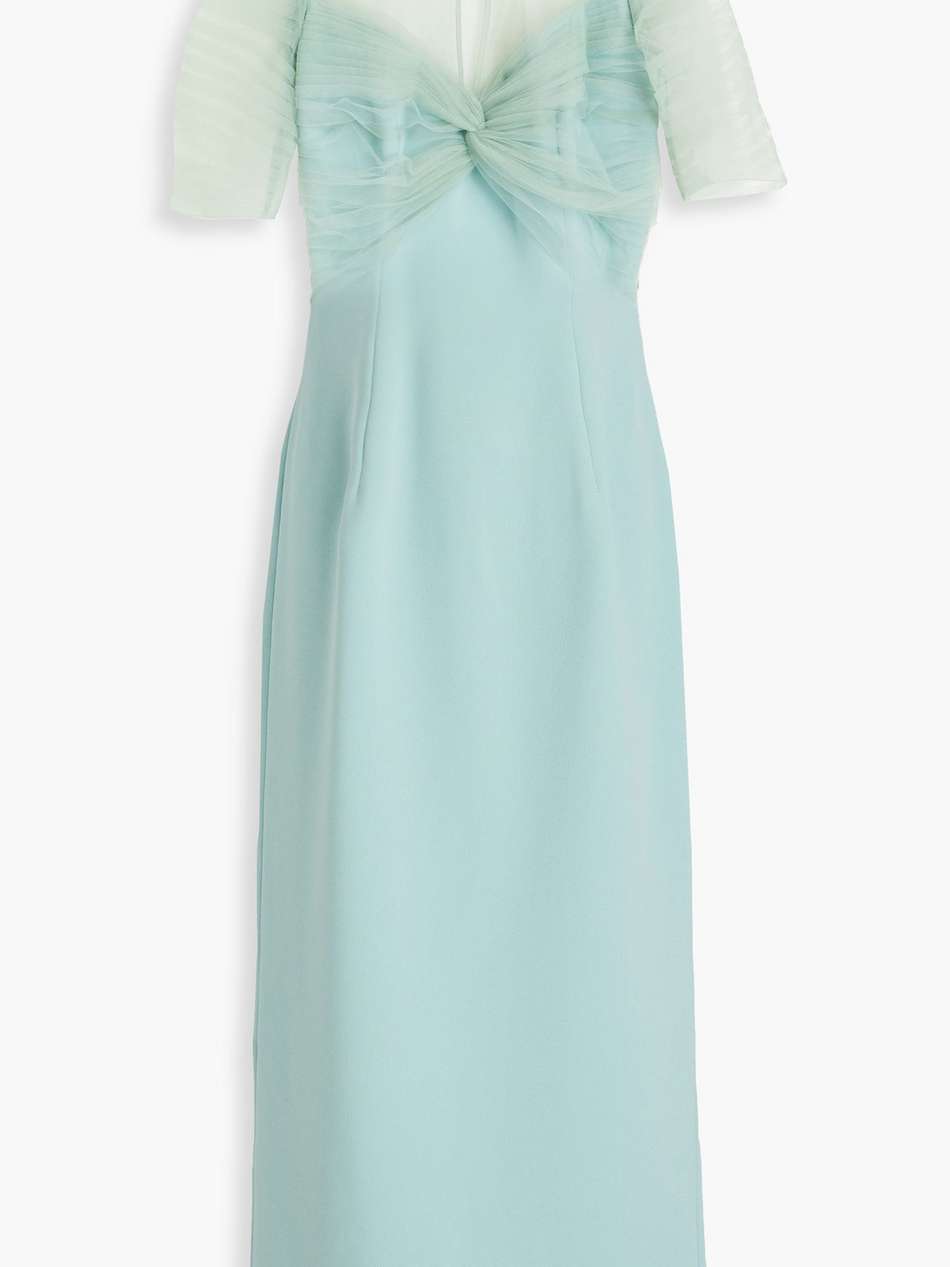 crystal-embellished tulle-paneled crepe midi dress