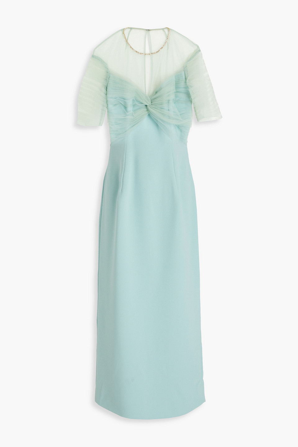 Jenny Packham Crystal-embellished Tulle-paneled Crepe Midi Dress In Mint