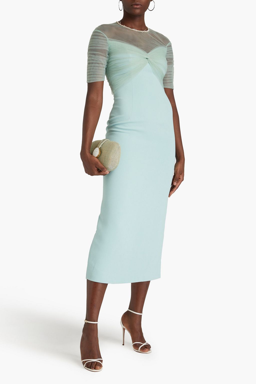 JENNY PACKHAM クレープ ミディワンピース クリスタル付き チュールパネル