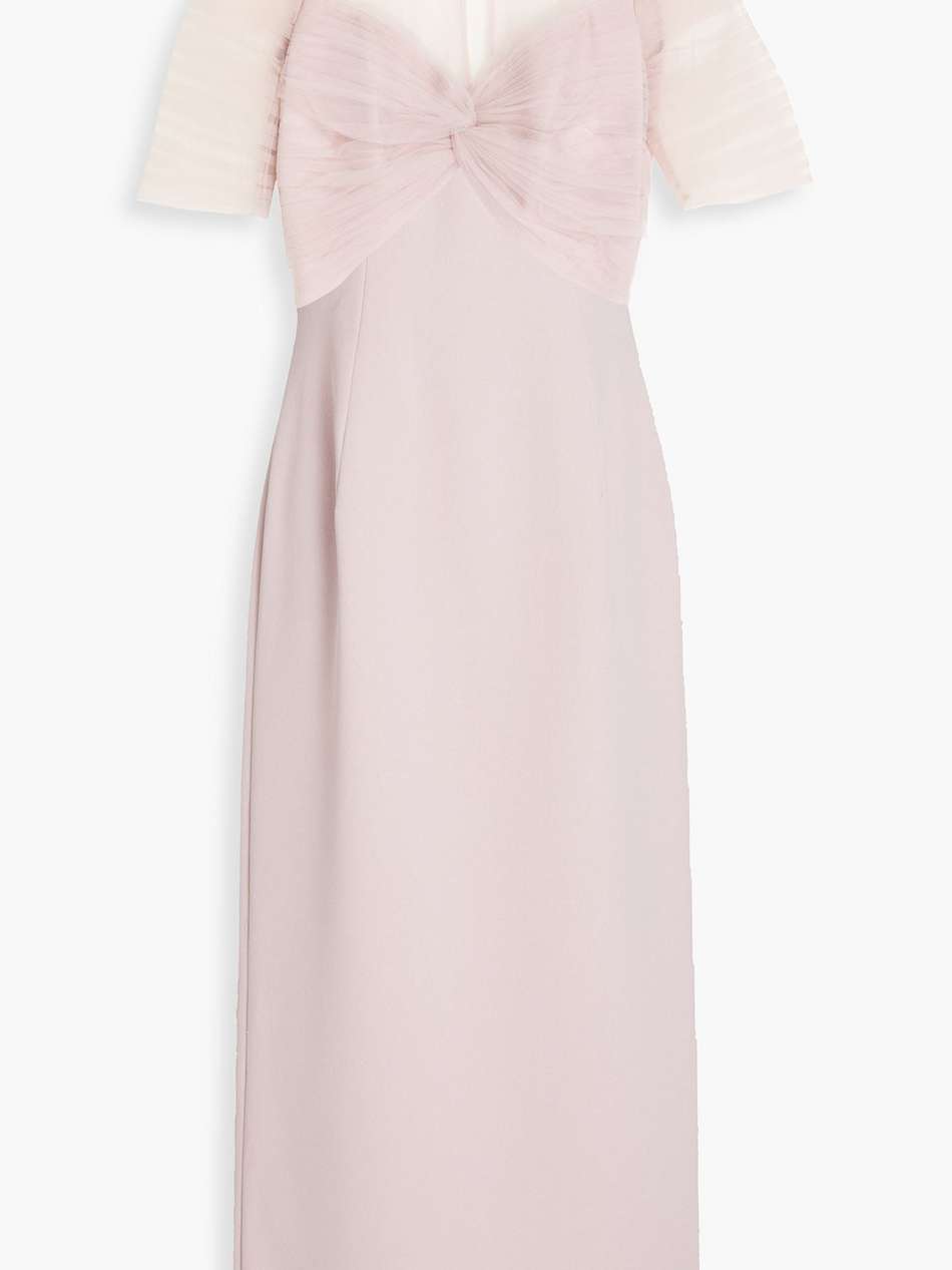 crystal-embellished tulle-paneled crepe midi dress