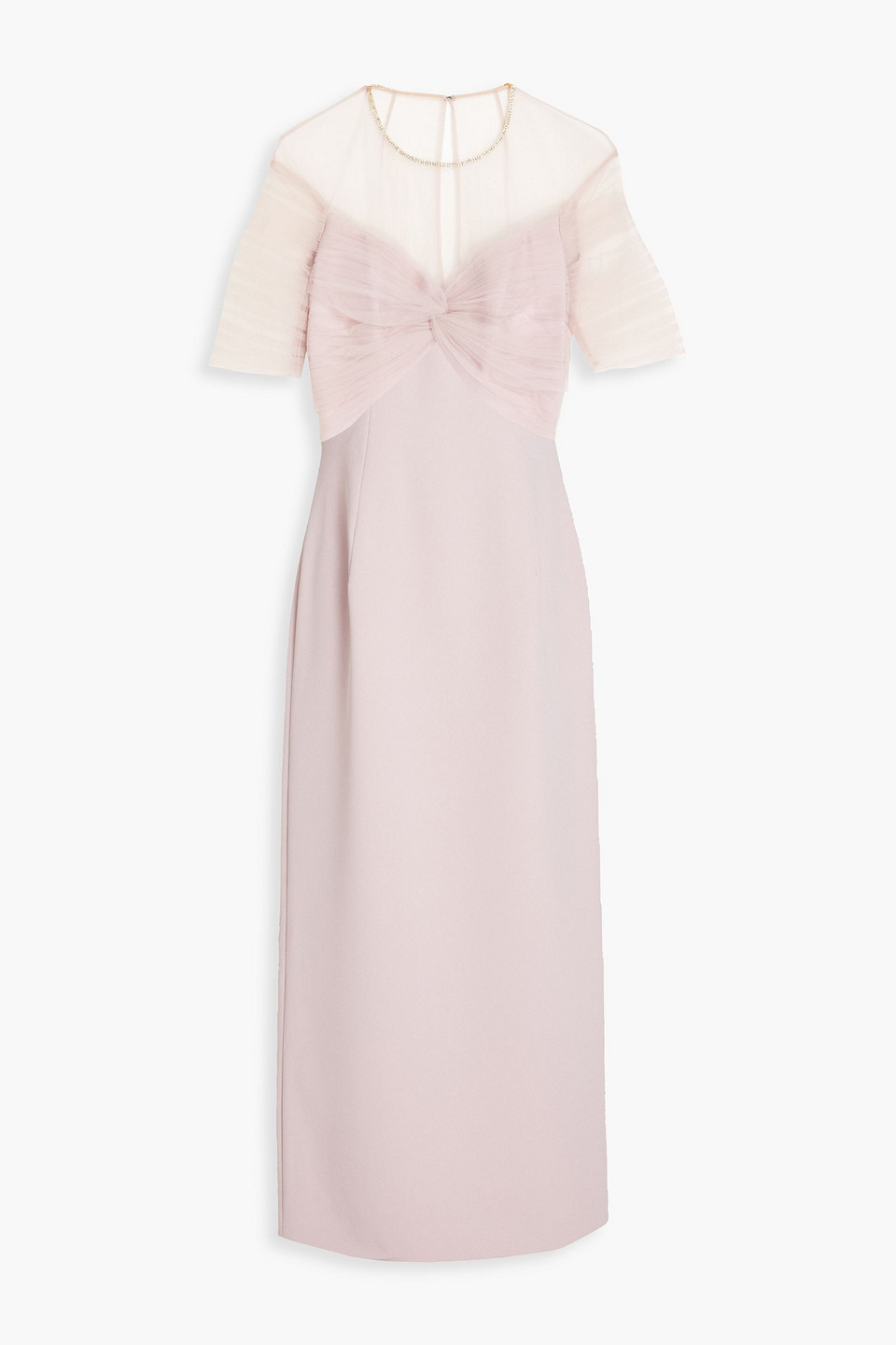 Jenny Packham Crystal-embellished Tulle-paneled Crepe Midi Dress In Pastel Pink