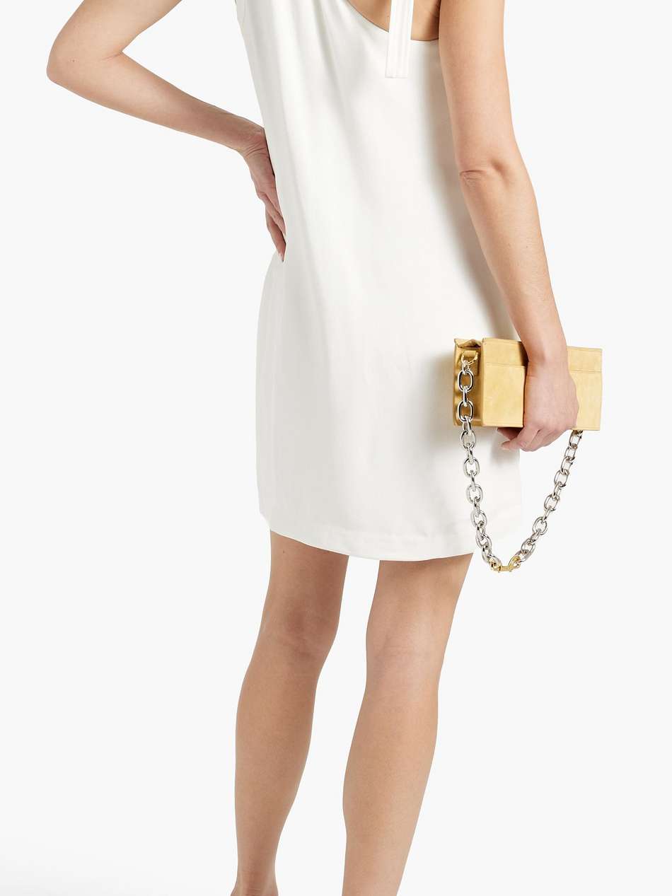 one-shoulder crepe mini dress