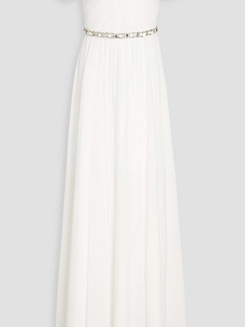 crystal-embellished chiffon bridal gown