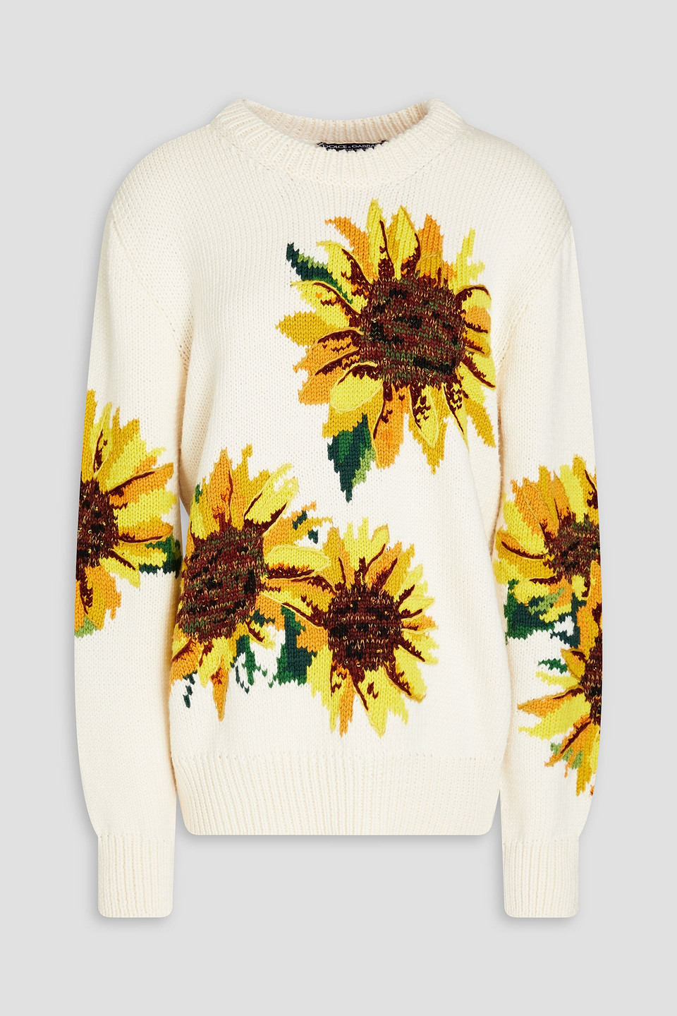 Dolce & Gabbana Wool-blend Floral-jacquard Sweater In Ivory