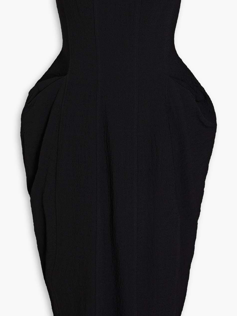 strapless pleated crepe dress