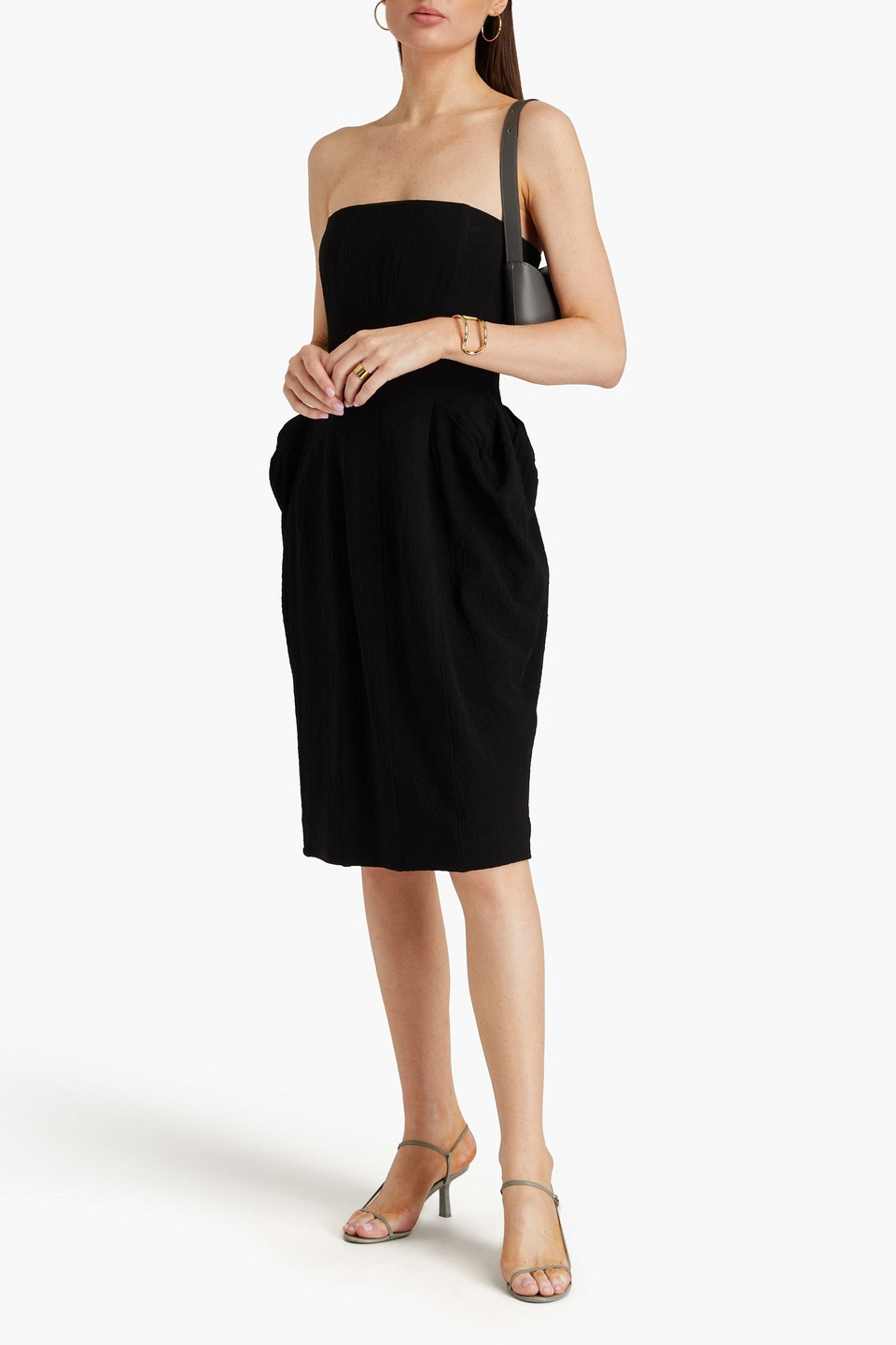 Shop Bite Studios Strapless Pleated Crepe Dress In Black