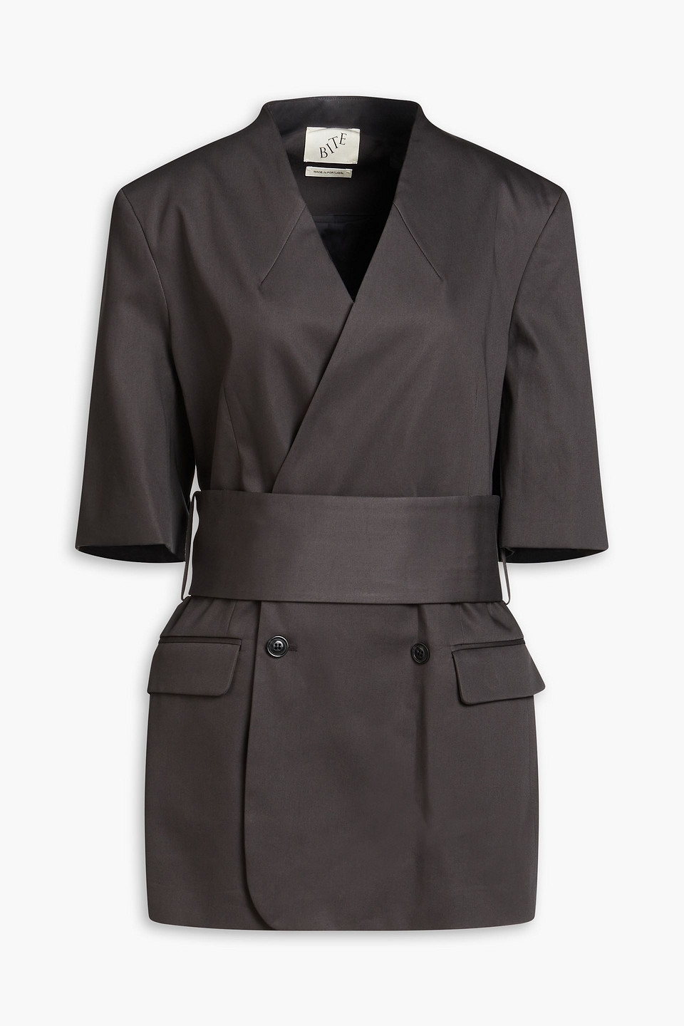 Shop Bite Studios Belted Cotton Blazer In Dark Gray