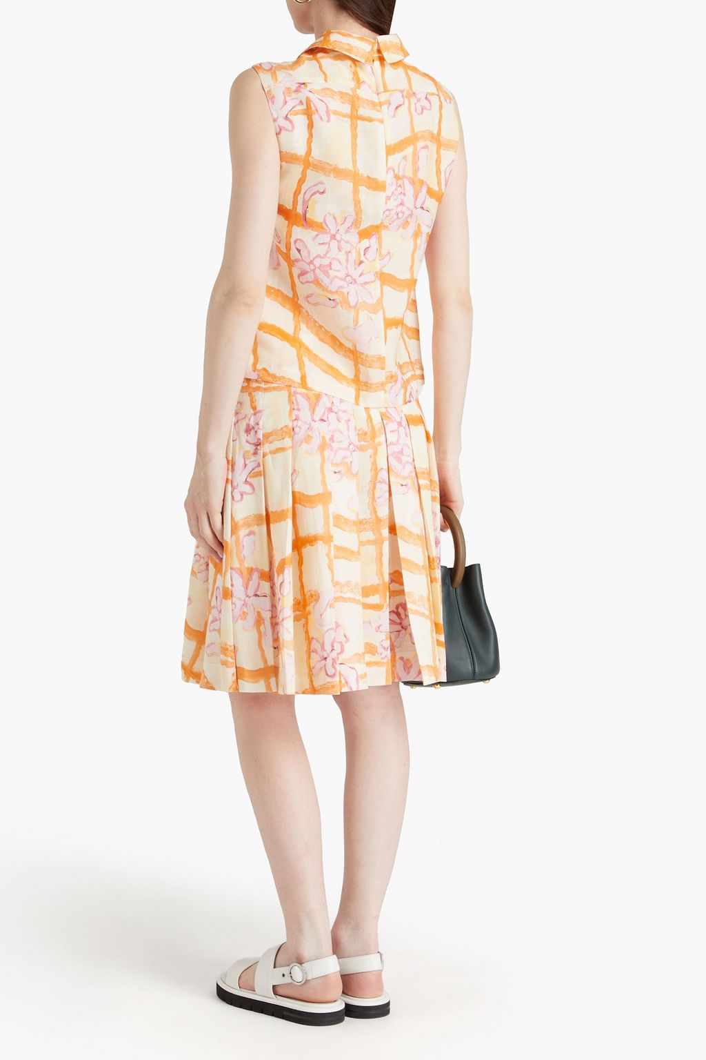 MARNI Pleated printed ramie midi skirt