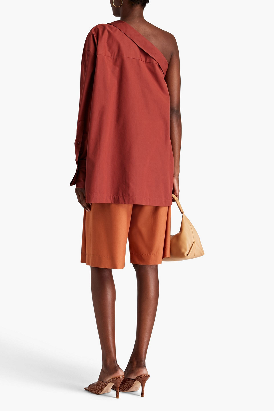 Shop Bite Studios One-shoulder Cotton-poplin Top In Brick