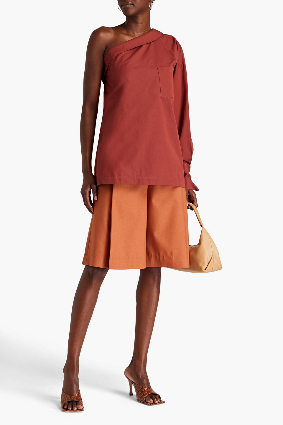 Shop Bite Studios One-shoulder Cotton-poplin Top In Brick