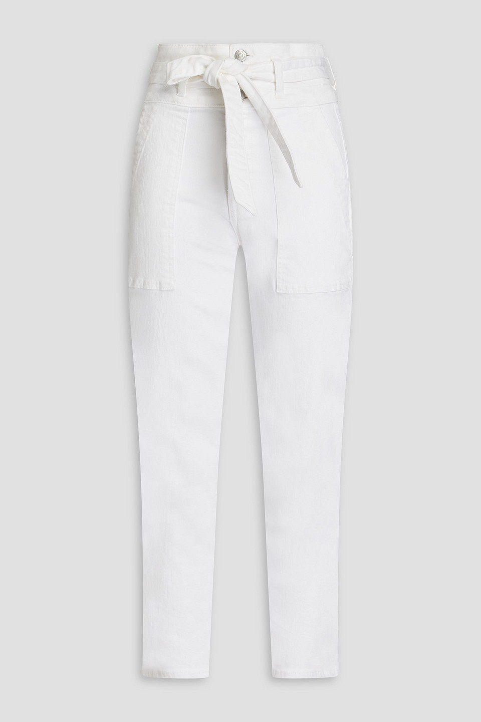 Veronica Beard Logan Belted Cropped High-rise Slim-leg Jeans In White