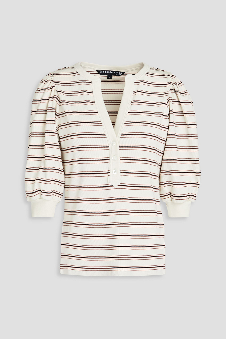 Veronica Beard Striped Ribbed Stretch-pima Cotton Jersey Top In White