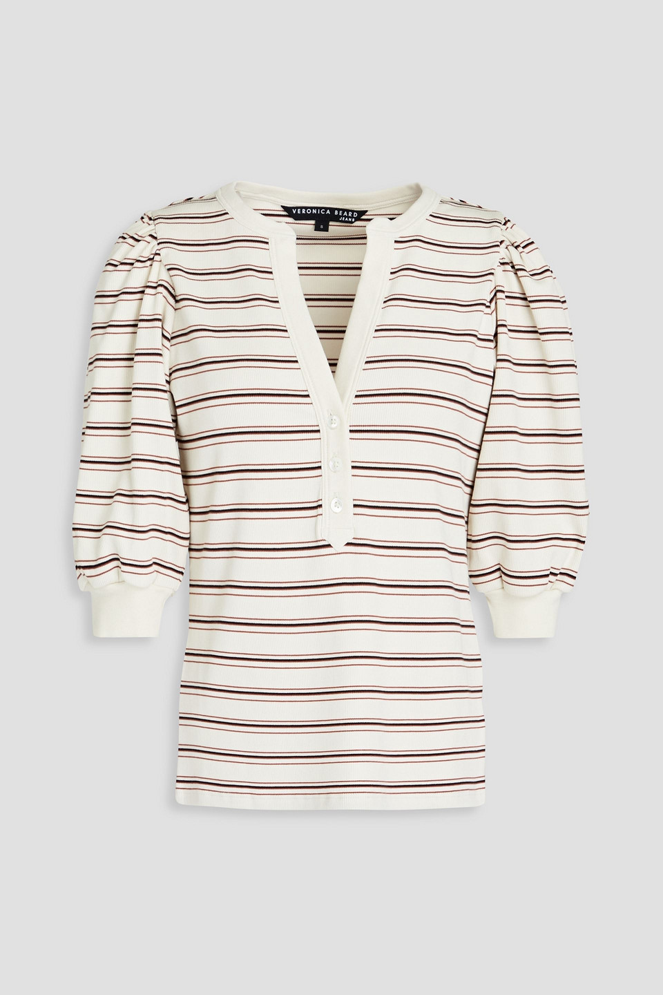 Veronica Beard Striped Ribbed Stretch-pima Cotton Jersey Top In Gold