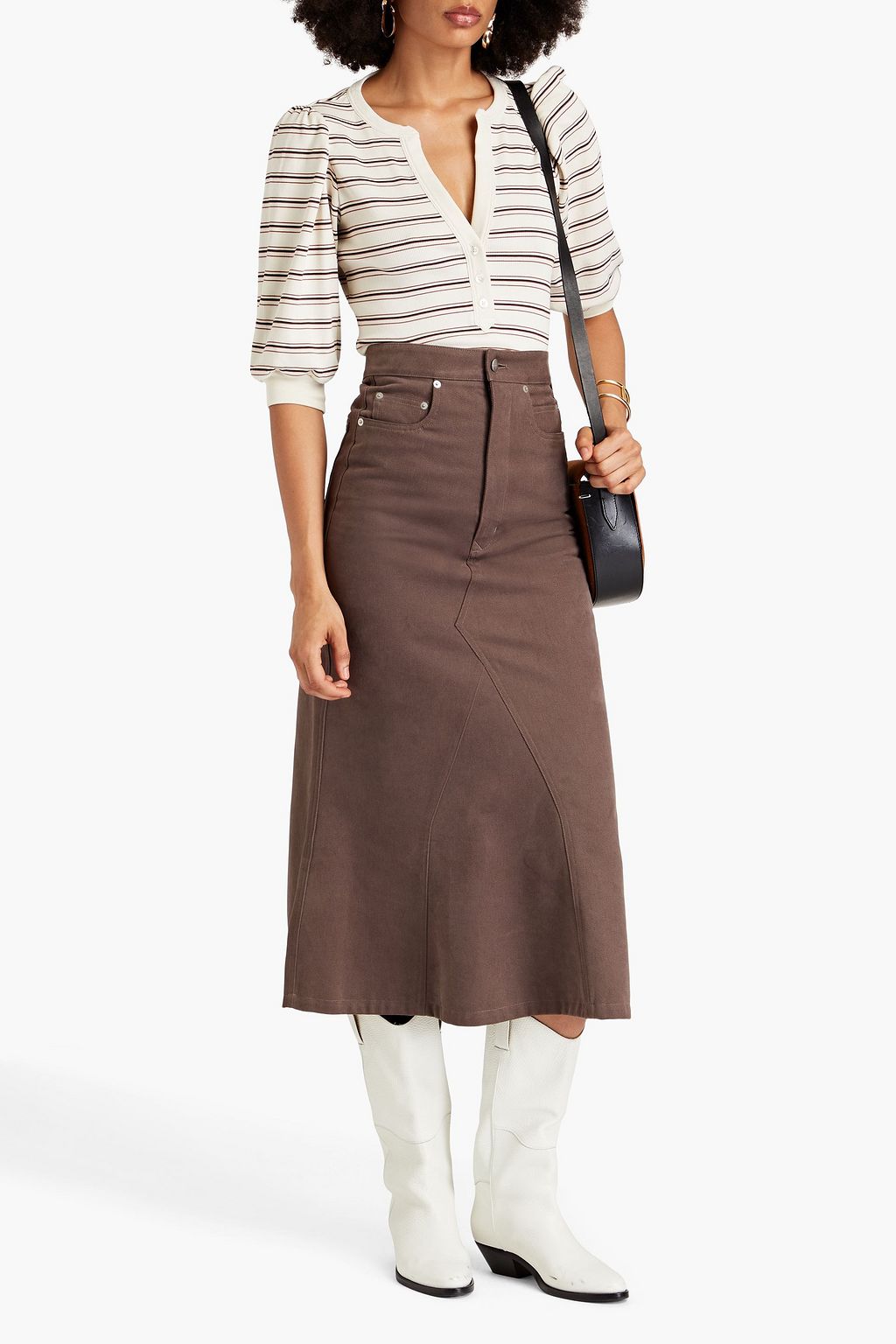 VERONICA BEARD Striped ribbed stretch-Pima cotton jersey top