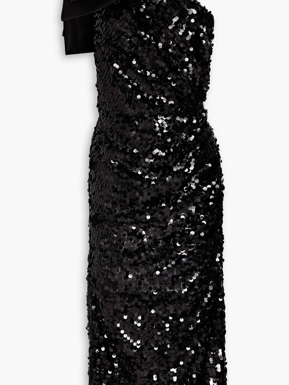 one-shoulder sequined tulle midi dress