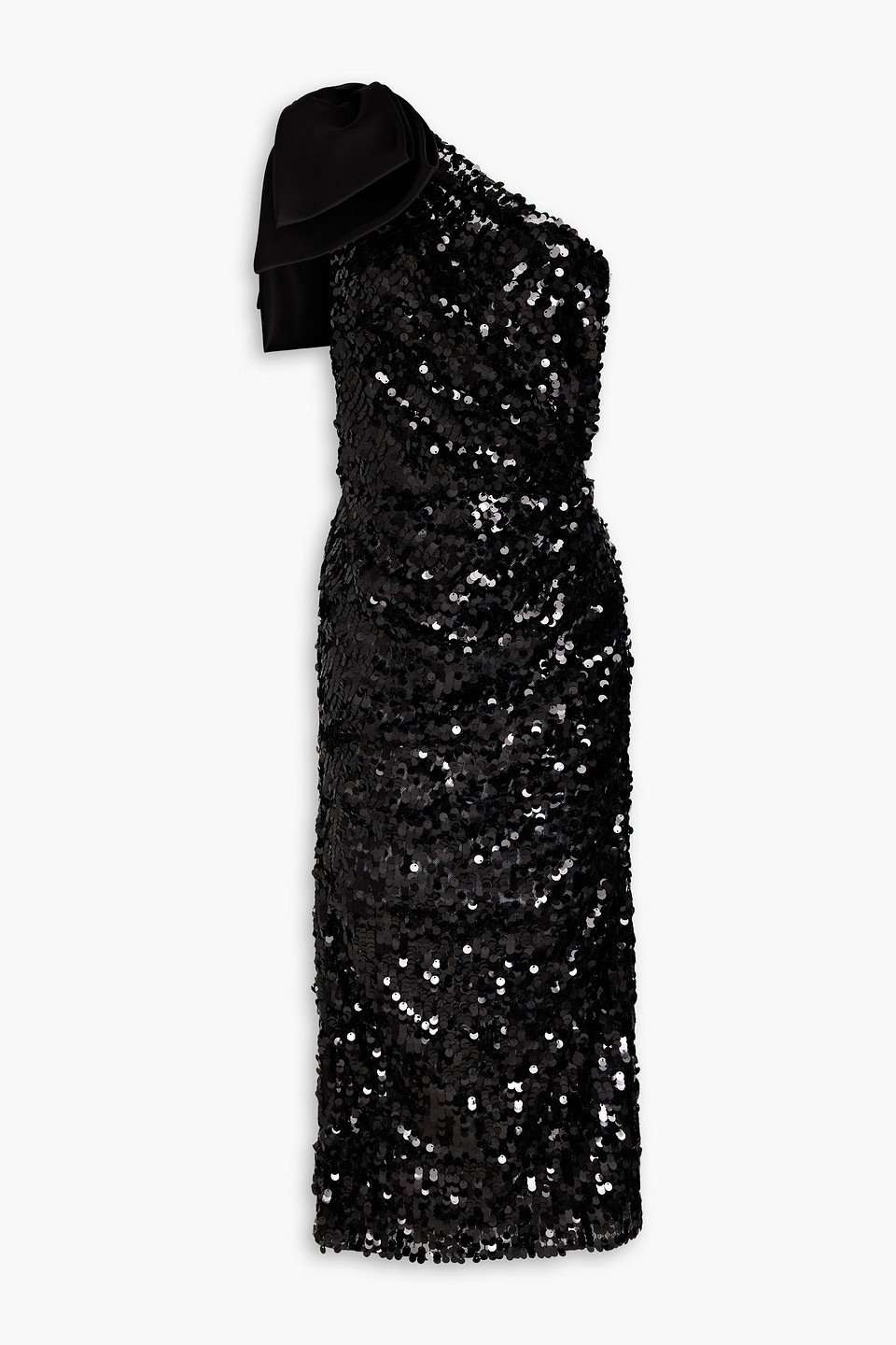 Dolce & Gabbana One-shoulder Sequined Tulle Midi Dress In Black