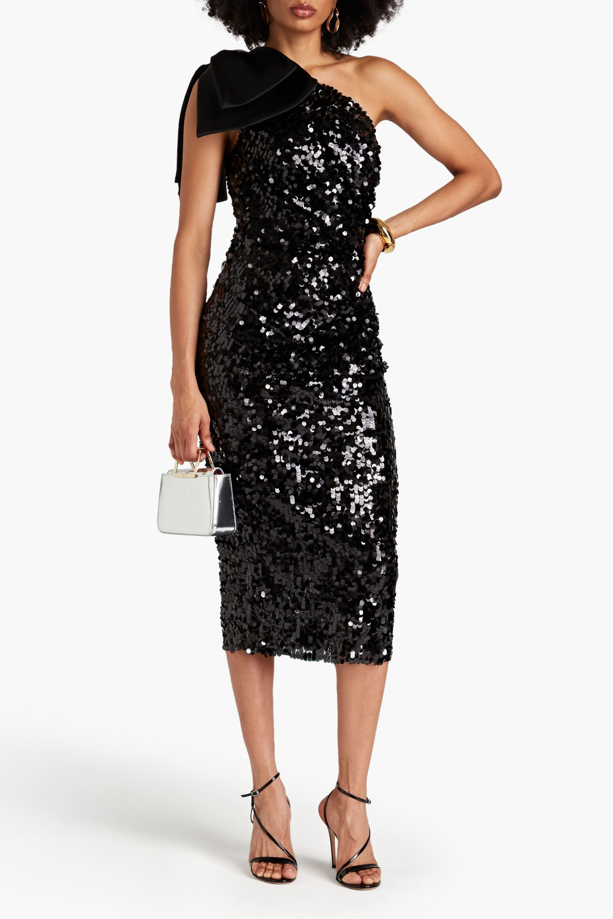 Dolce&Gabbana One-shoulder sequined tulle midi dress