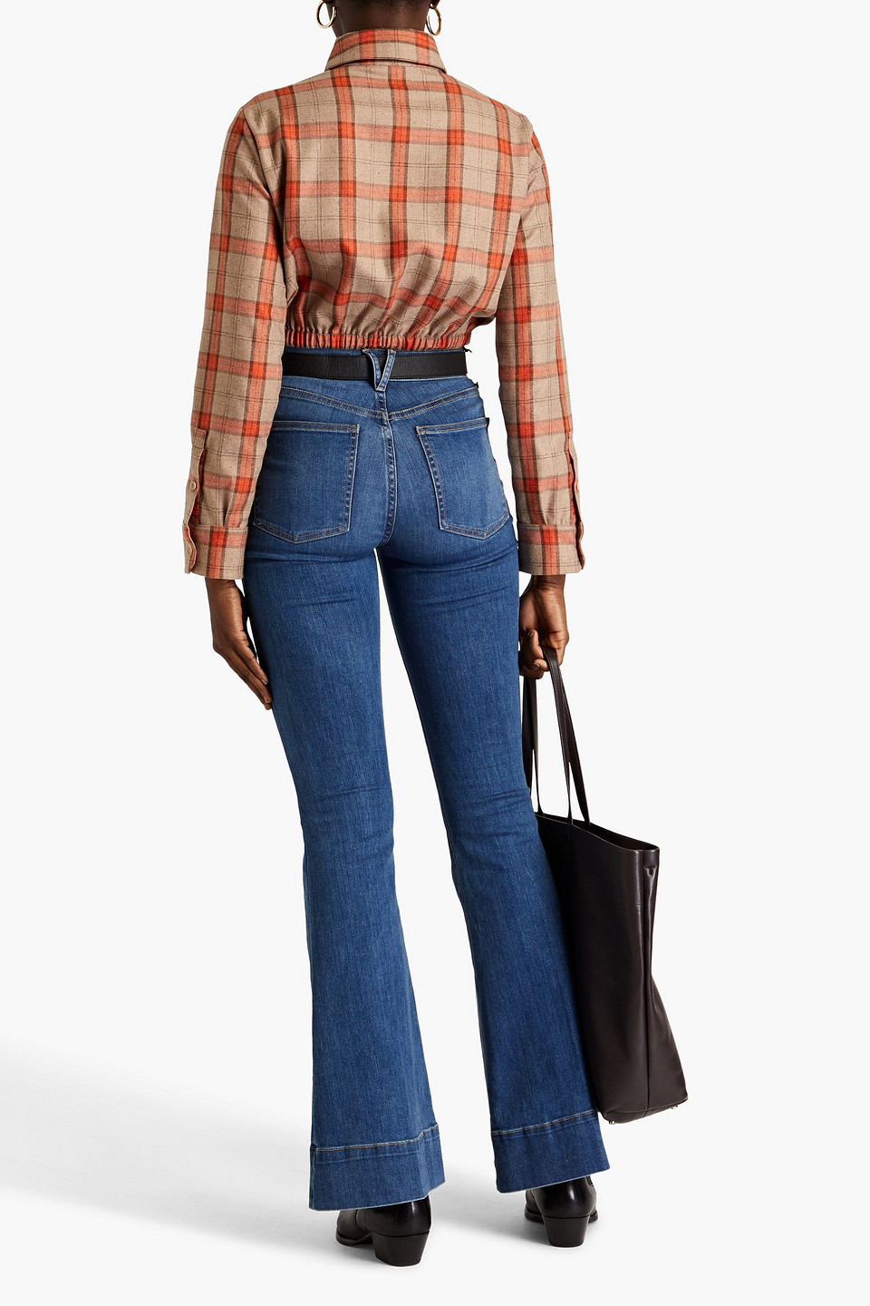 Shop Veronica Beard Sheridan Faded High-rise Flared Jeans In Mid Denim