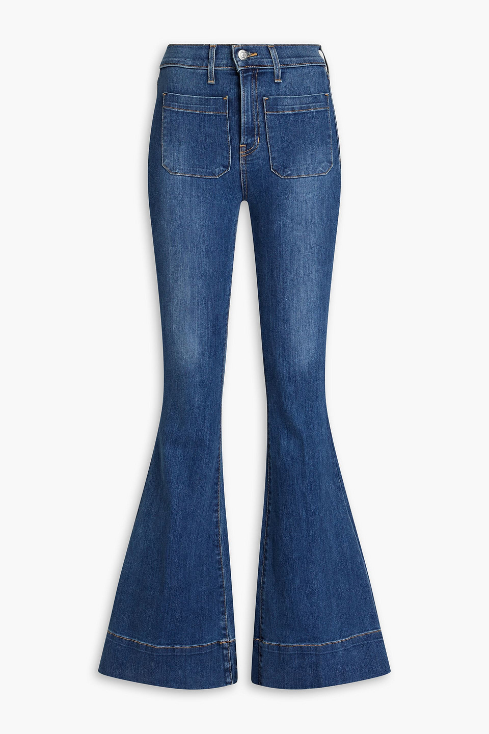 Veronica Beard Sheridan Faded High-rise Flared Jeans In Mid Denim