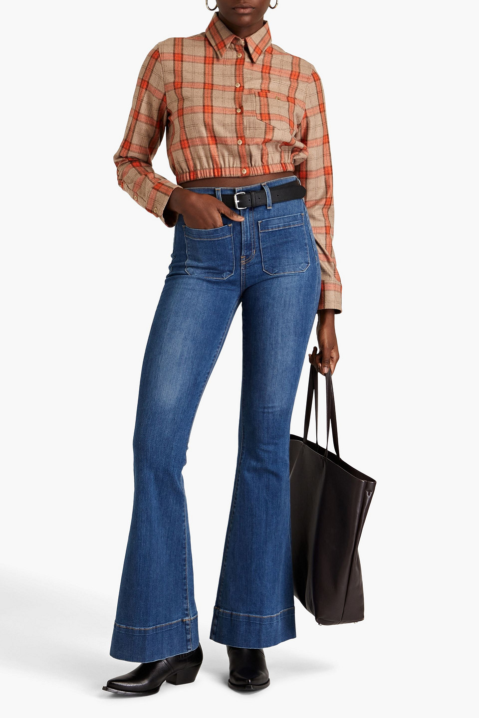 Shop Veronica Beard Sheridan Faded High-rise Flared Jeans In Mid Denim