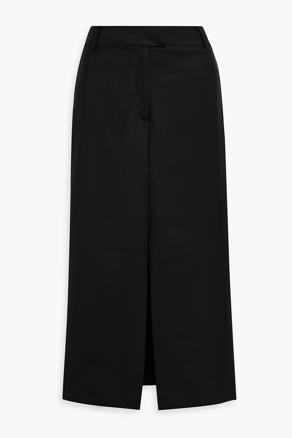Johanna Ortiz Defensa Noble Wool-twill Midi Skirt In Black