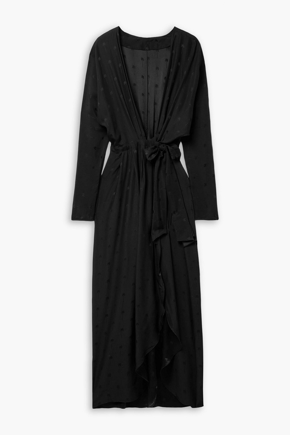 johanna ortiz - dance of devotion silk satin-jacquard midi wrap dress - black - us 0