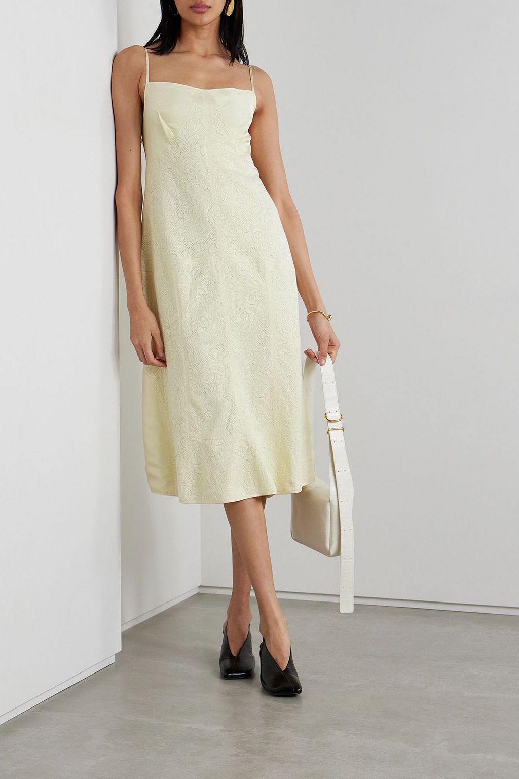 JIL SANDER Satin and lace midi dress