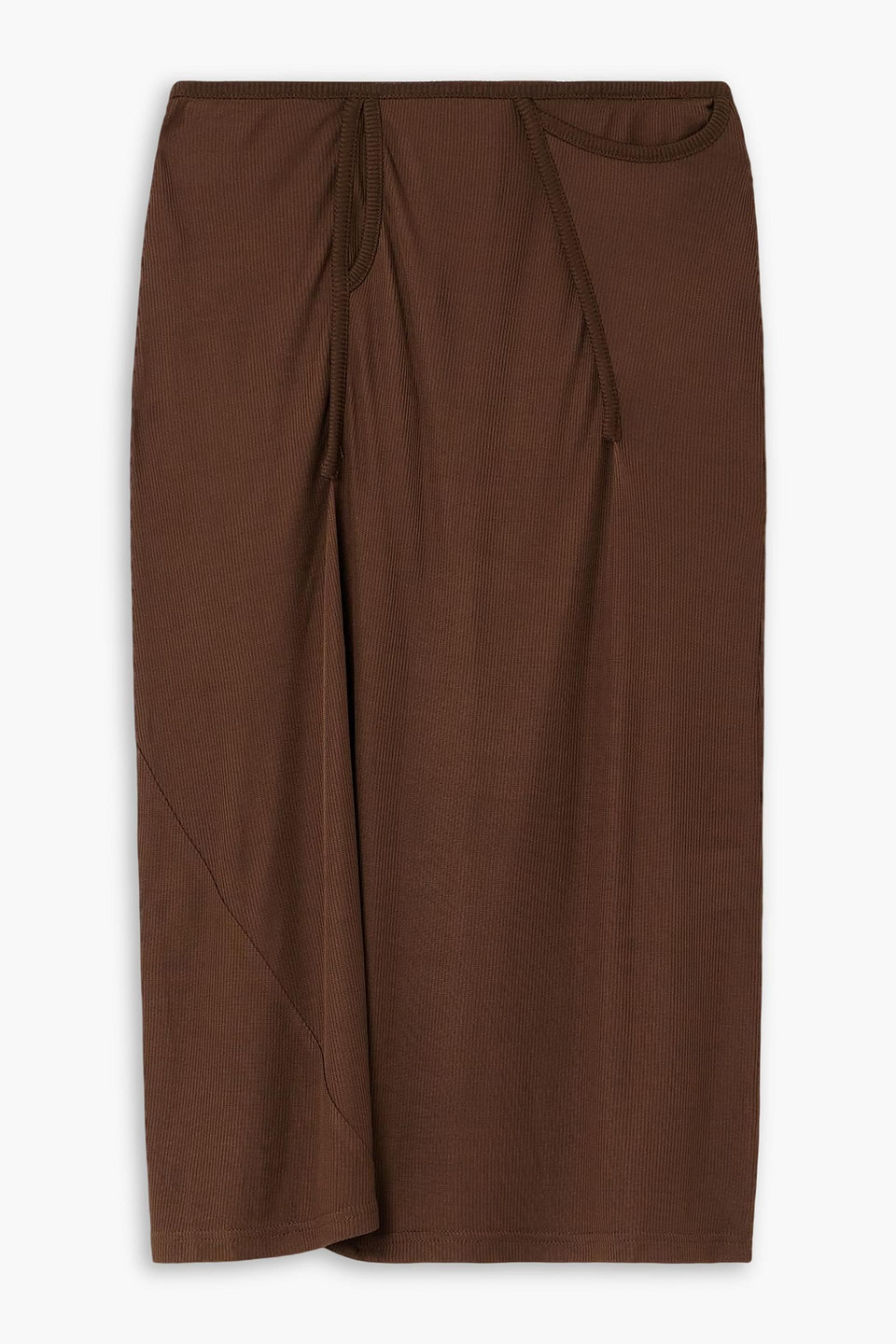 Christopher Esber Fusion Ribbed Stretch-jersey Midi Skirt In Brown
