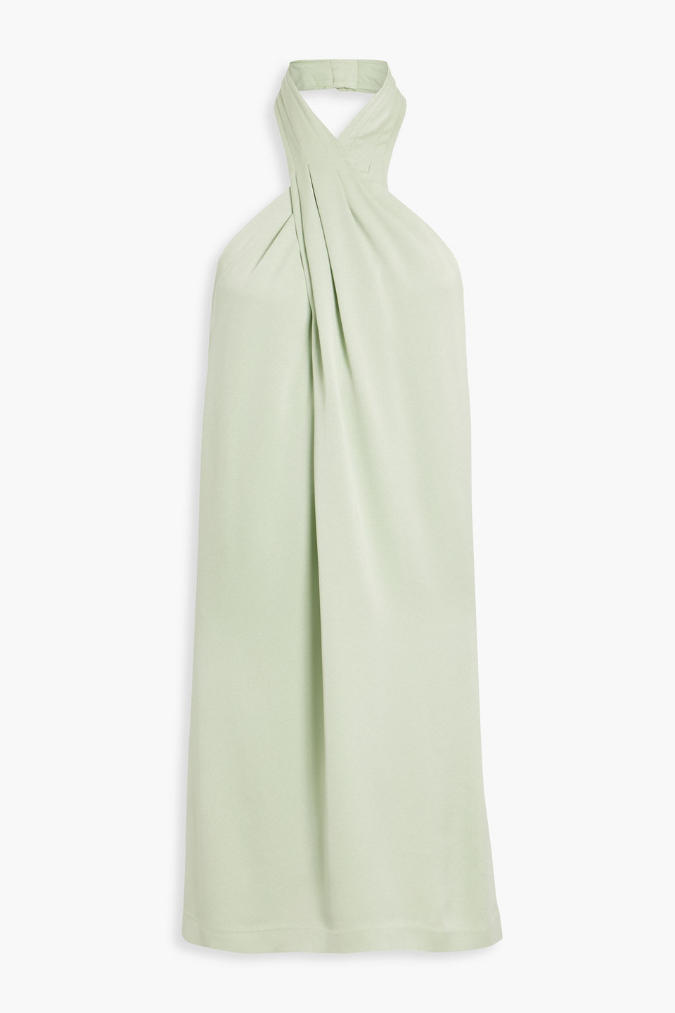 Twist-front satin-crepe halterneck dress