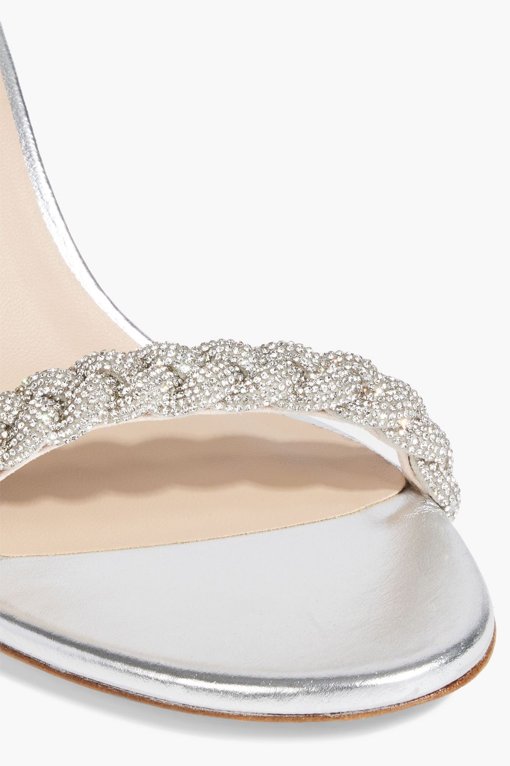 STUART WEITZMAN Crystal-embellished metallic leather and suede sandals