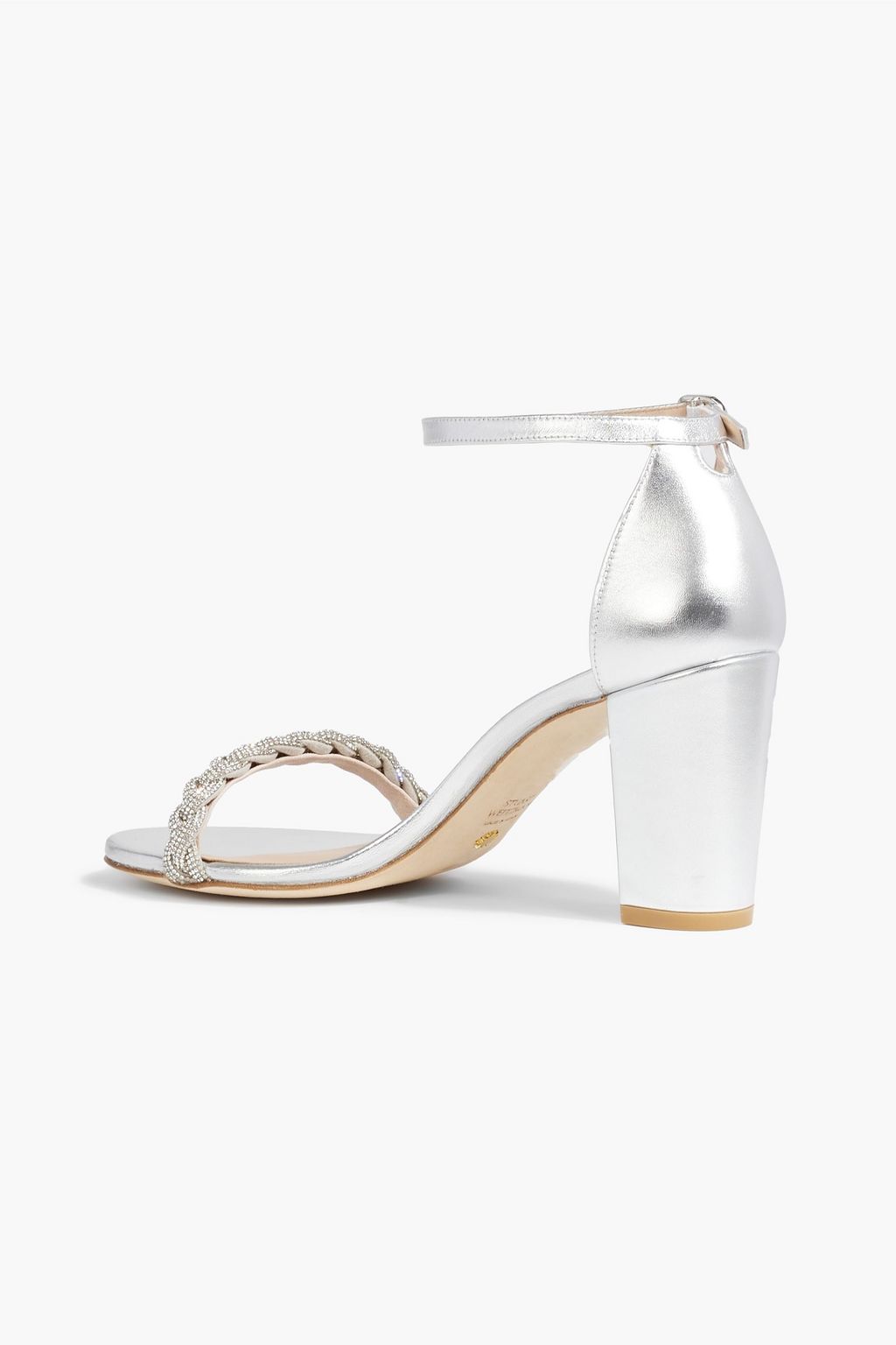 STUART WEITZMAN Crystal-embellished metallic leather and suede sandals