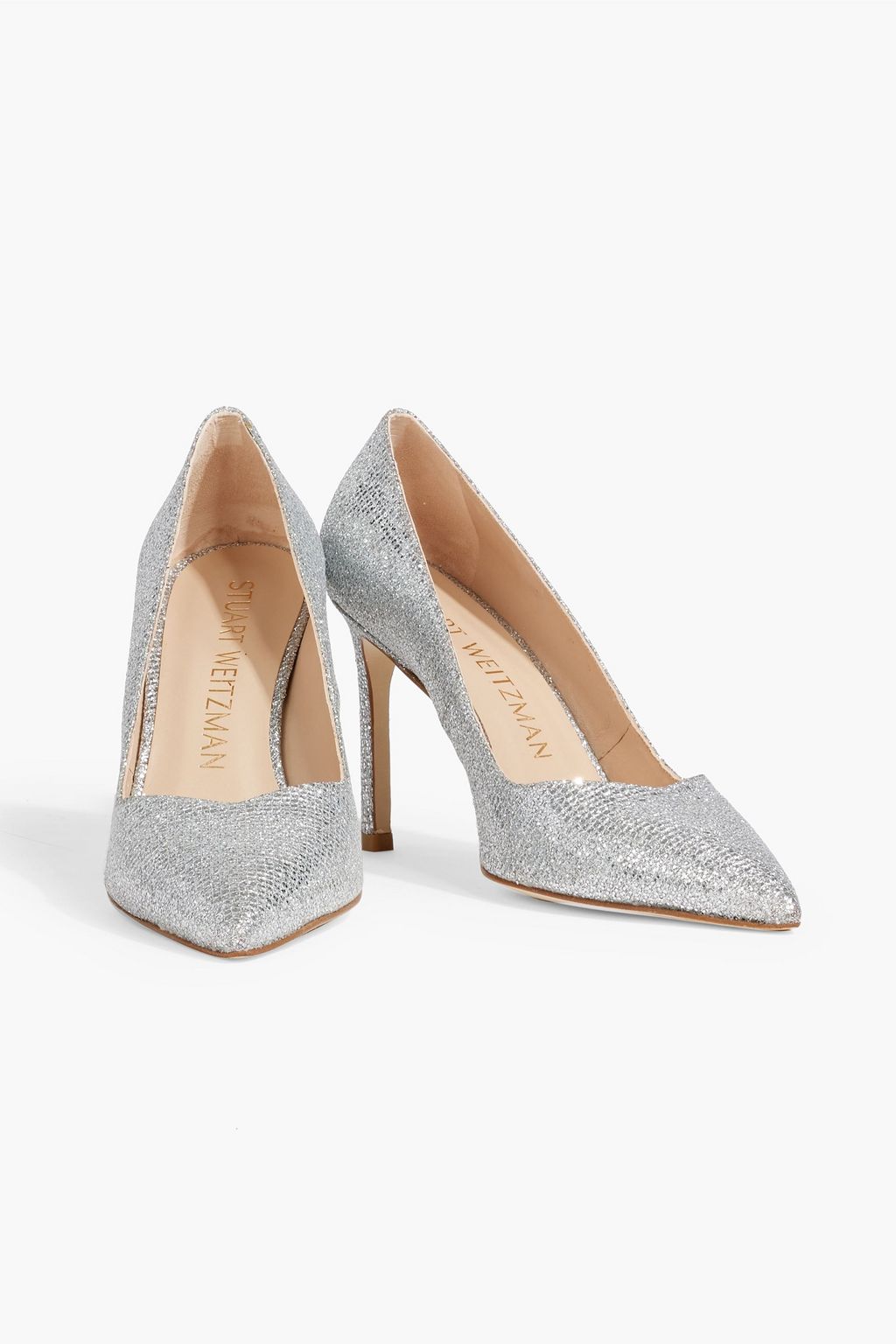 STUART WEITZMAN Anny 100 glittered woven pumps