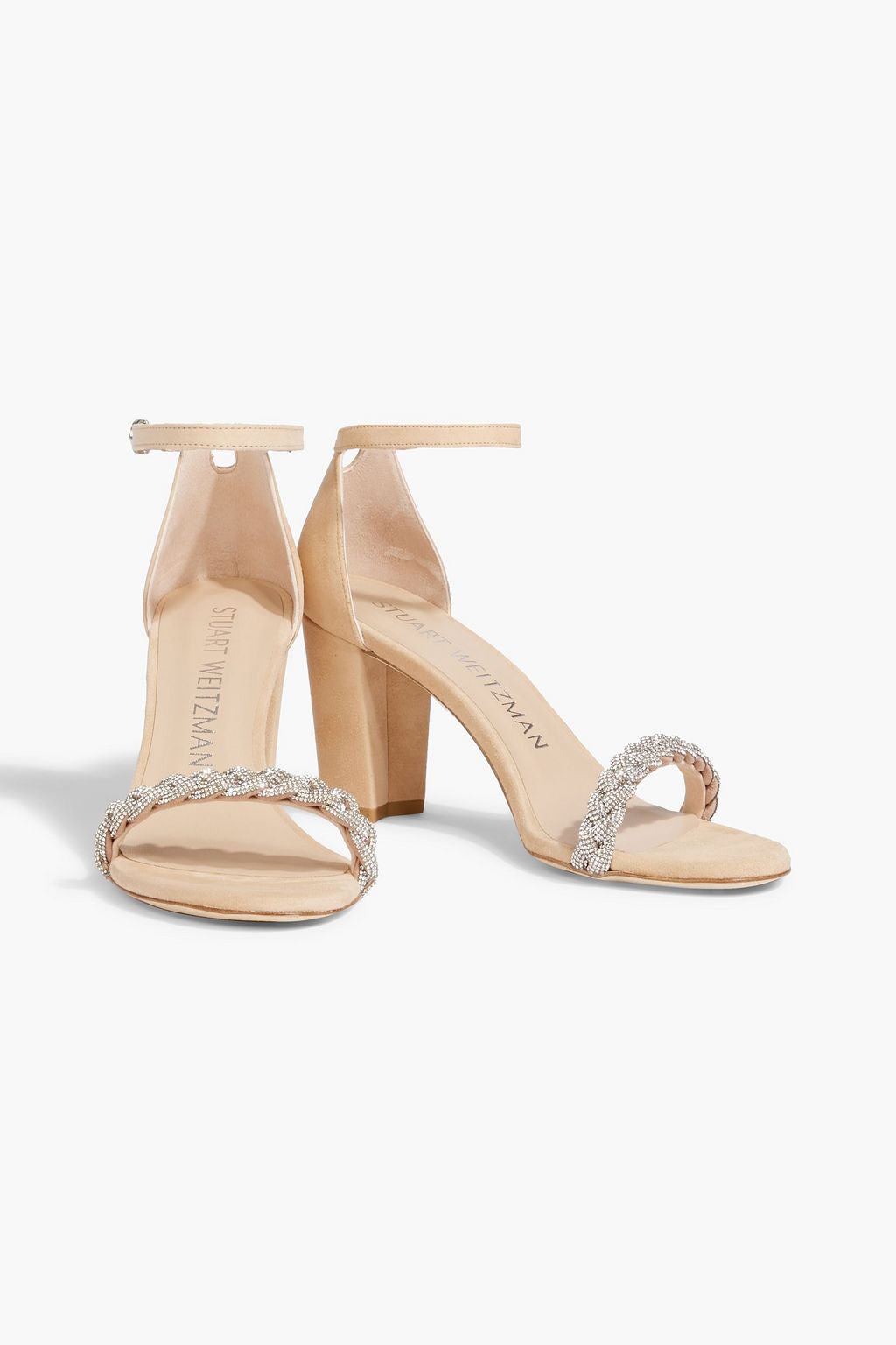 STUART WEITZMAN Crystal-embellished braided suede sandals