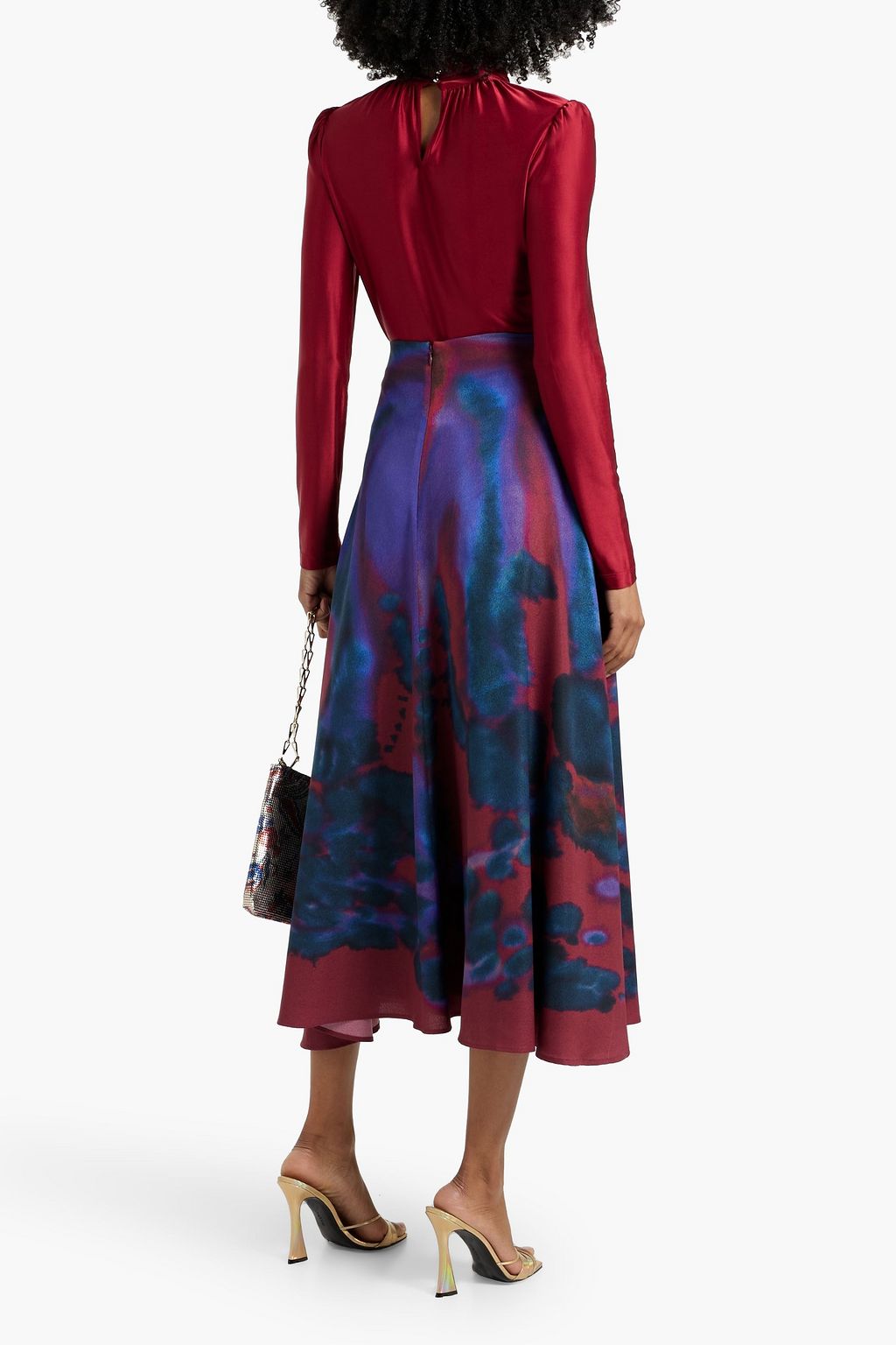 RABANNE Gathered satin-jersey turtleneck top
