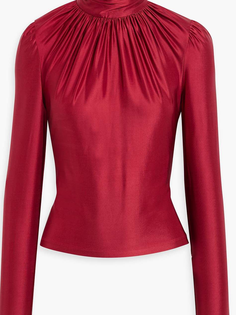 gathered satin-jersey turtleneck top