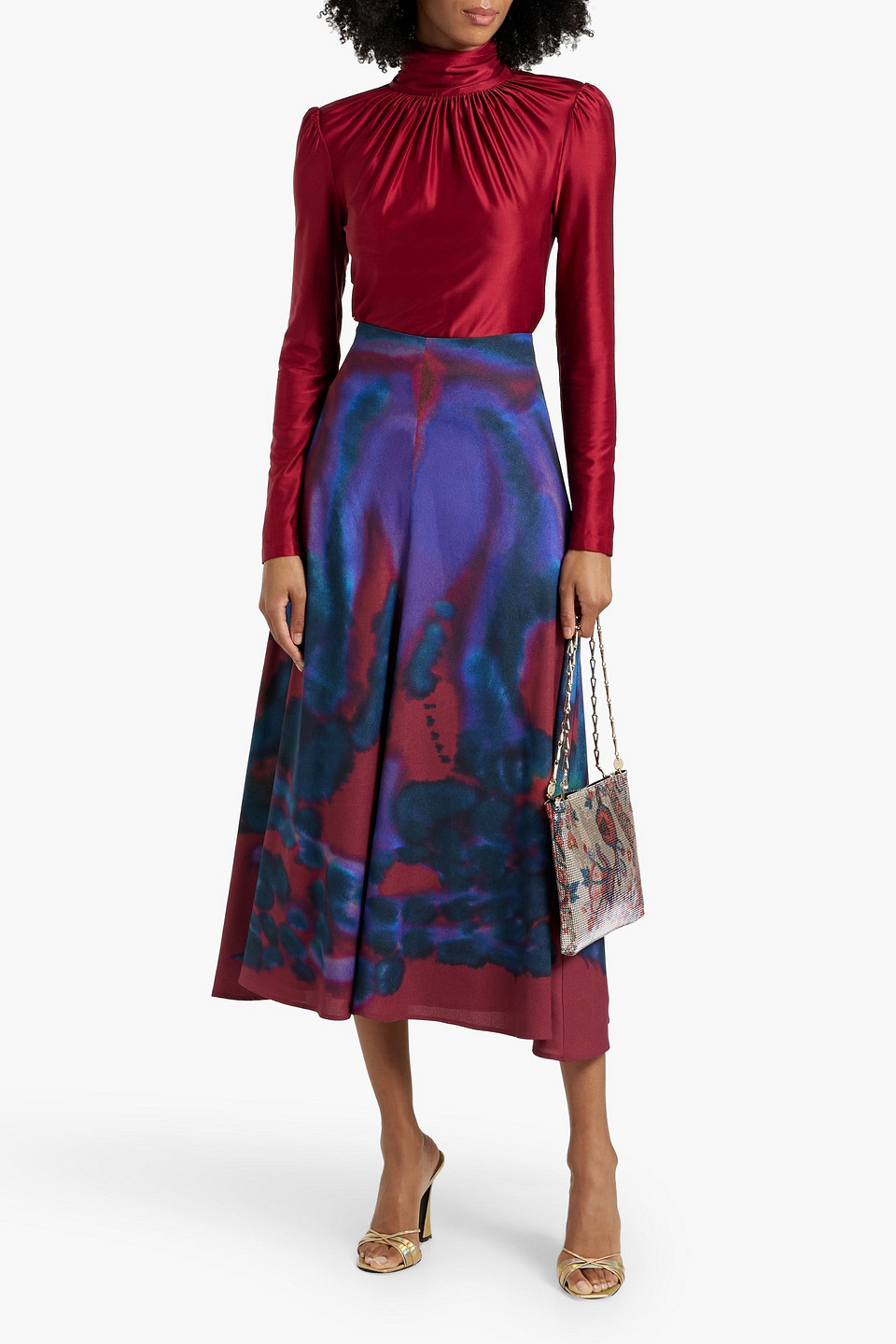 Rabanne Gathered Stretch-jersey Turtleneck Top In Crimson