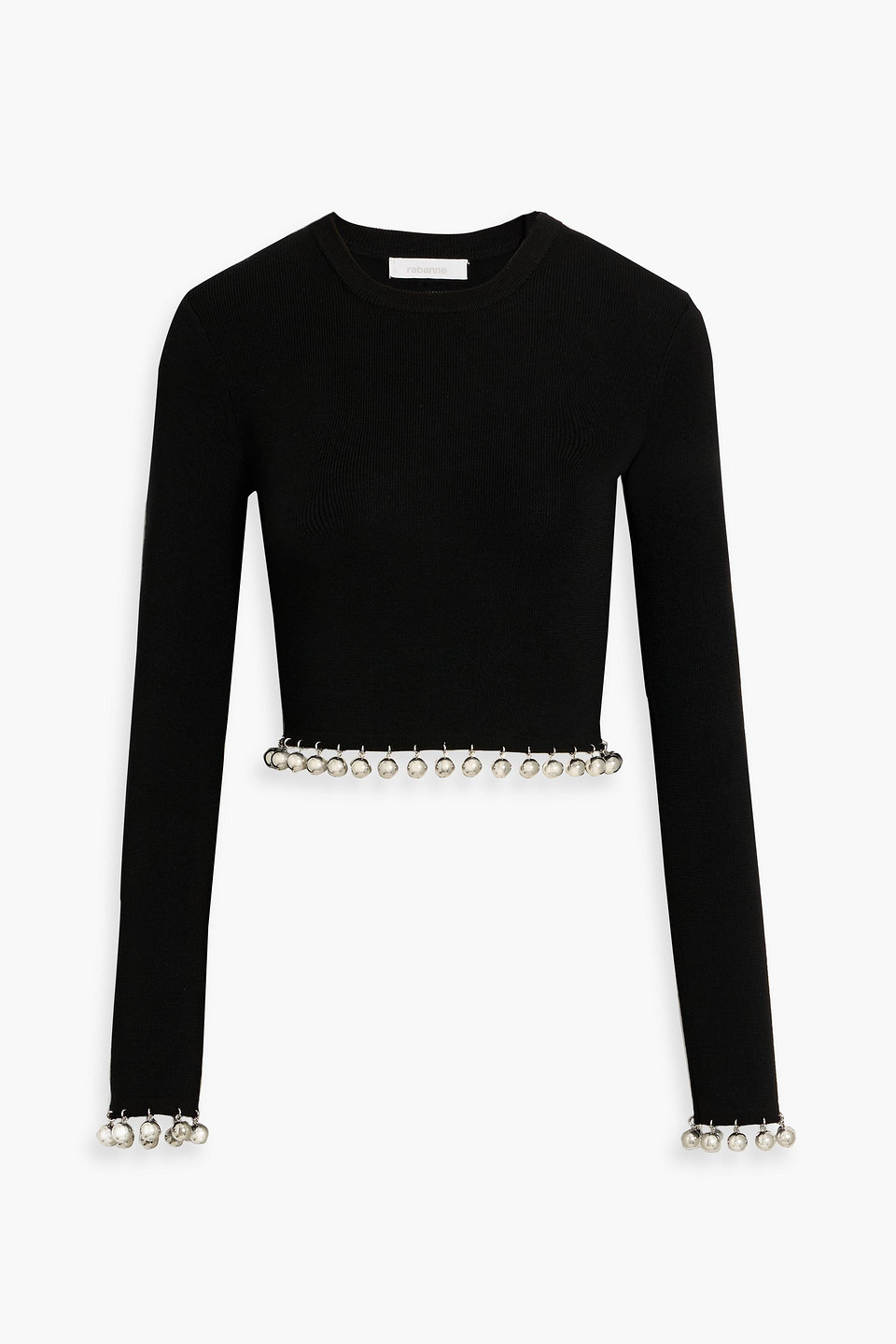 rabanne - cropped bead-embellished wool sweater - black - s