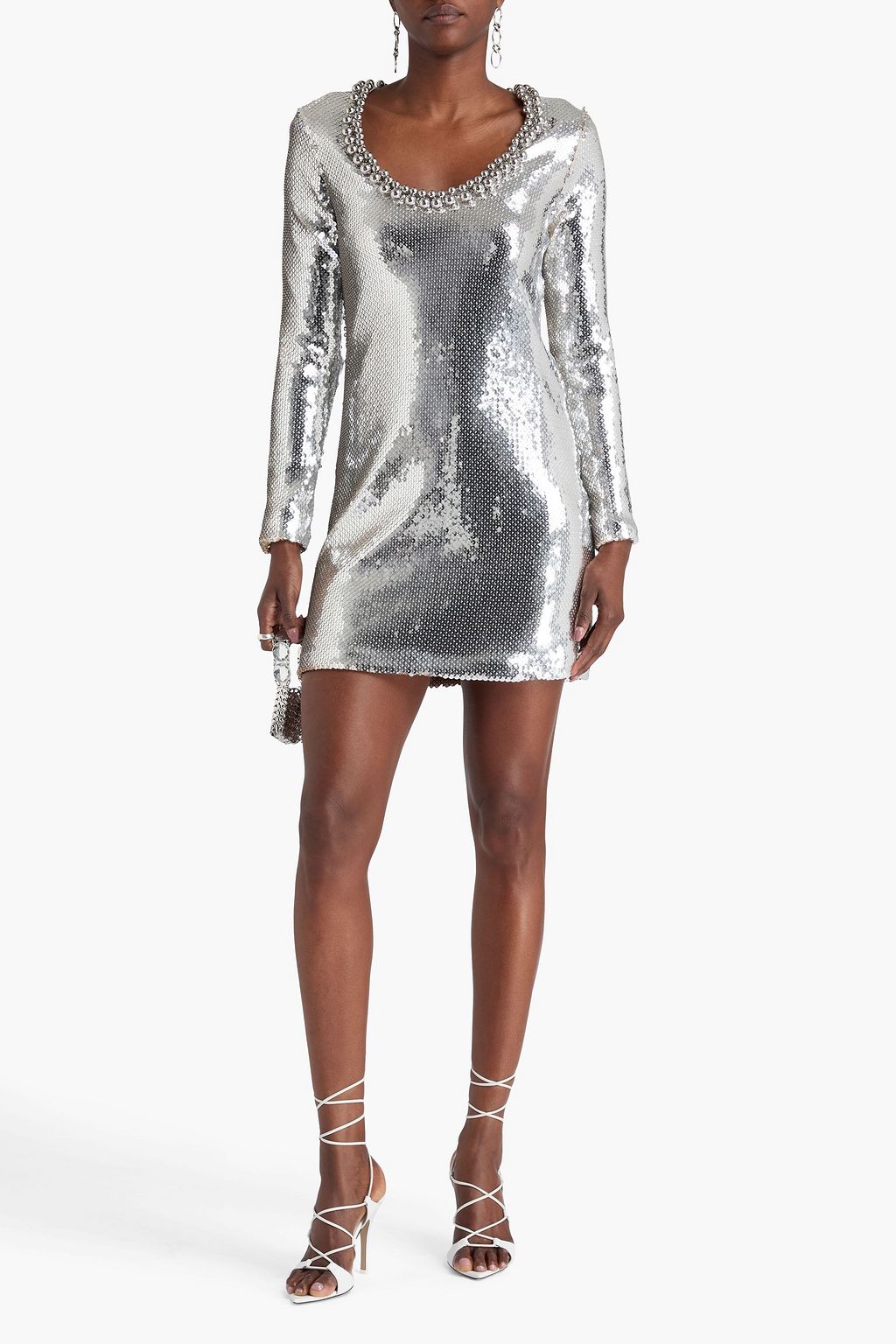 RABANNE Sequined cupro-blend jersey mini dress