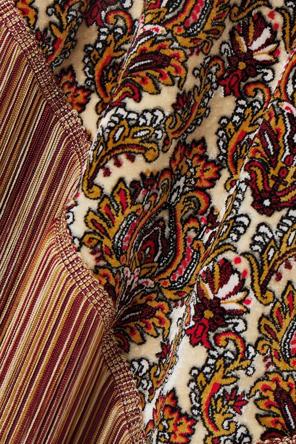 RABANNE Asymmetric fringed paisley-print velvet top