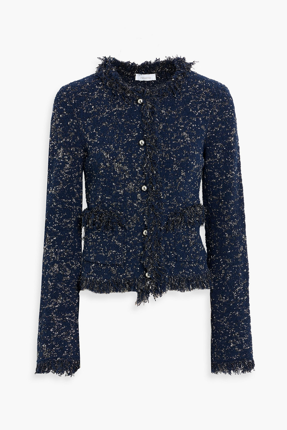 rabanne - fringed metallic bouclé-knit jacket - blue - m