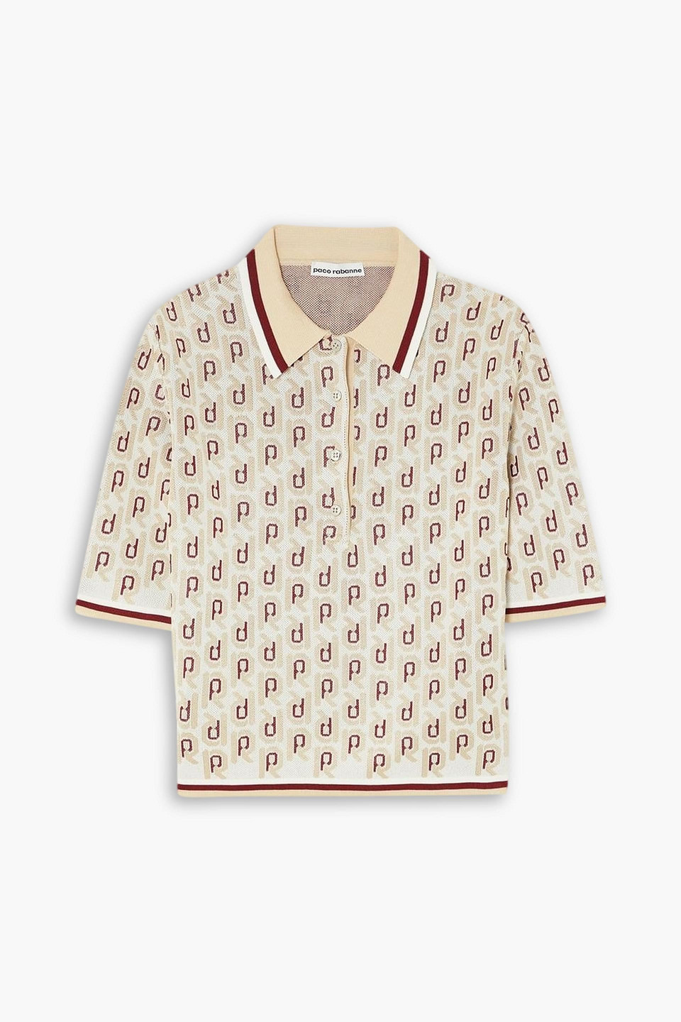 Rabanne Metallic Jacquard-knit Polo Shirt In Beige