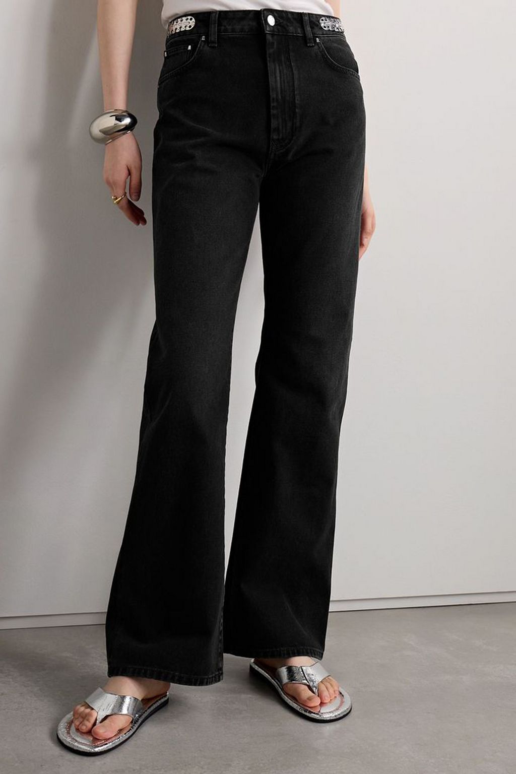 RABANNE Chainmail-embellished high-rise straight-leg jeans